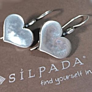 Rare Silpada 925 Sterling Silver Hammered Heart Earrings W0513